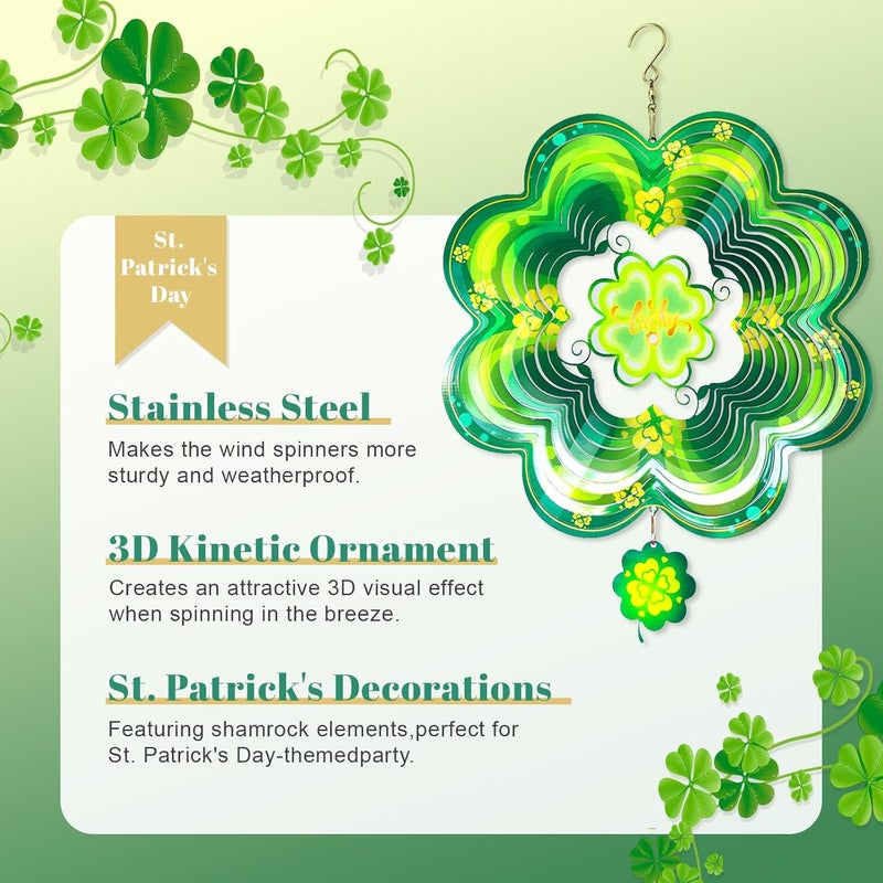 GOTOME Spring Shamrock Metal Wind Spinners St Patricks Day Hanging Gifts for Women Mom Grandma,12inch Wind Spinner for Home Party Ornament Outdoor & Indoor Garden Decorations - Image 2